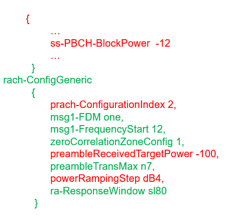 an example of RRC parameters showing RACH target Power 